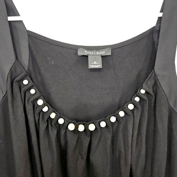 WHBM Black Tank Top Pearls Around Neck Thick Straps Size Medium Stretch - Picture 3 of 6